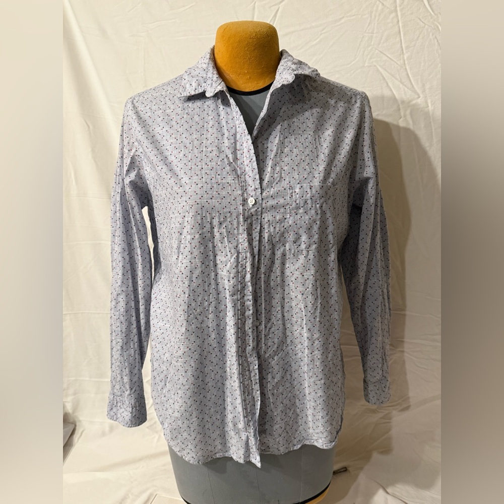 Women's Button Down Shirt - White with Pattern